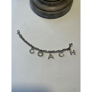 Coach Silver Tone Pave Crystal Letter Charm Bracelet Signature Logo Jewelry